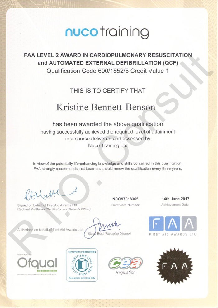 FAA Level 2 Award in Cardiopulmonary Resuscitation