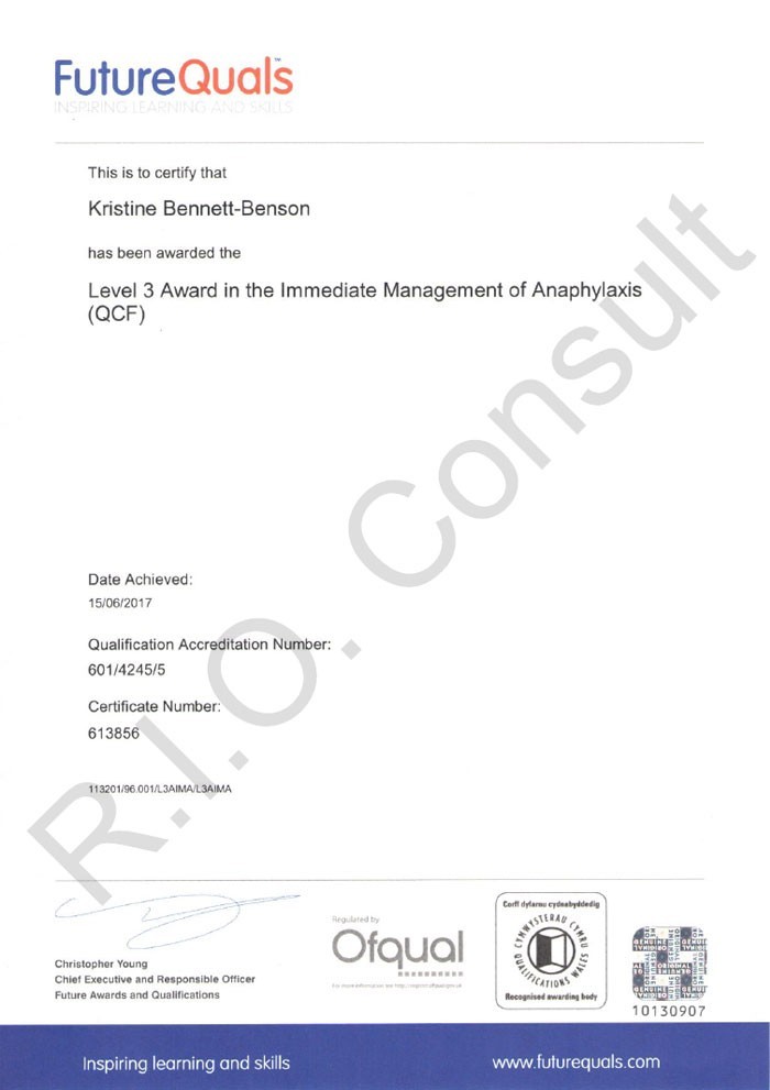 Level 3 award in the immediate management of anaphylaxis